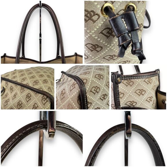 Dooney & Bourke Vintage 90s Signature Weekender Leather Canvas Tote Tan Brown - Picture 7 of 12